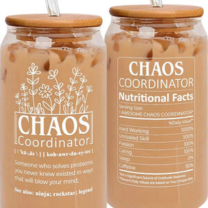 New Clear Glass “Chaos Coordinator” Can Glass with Bamboo Lid & Glass Straws